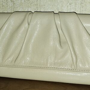 Lauren Merkin Elegant Cream Leather Clutch